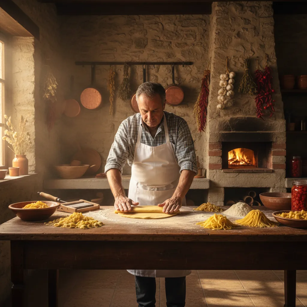 Chef bereidt verse pasta in de keuken